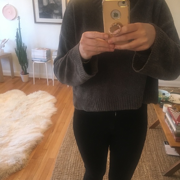 Dark Grey Turtle Neck Cropped Sweater - Picture 6 of 7